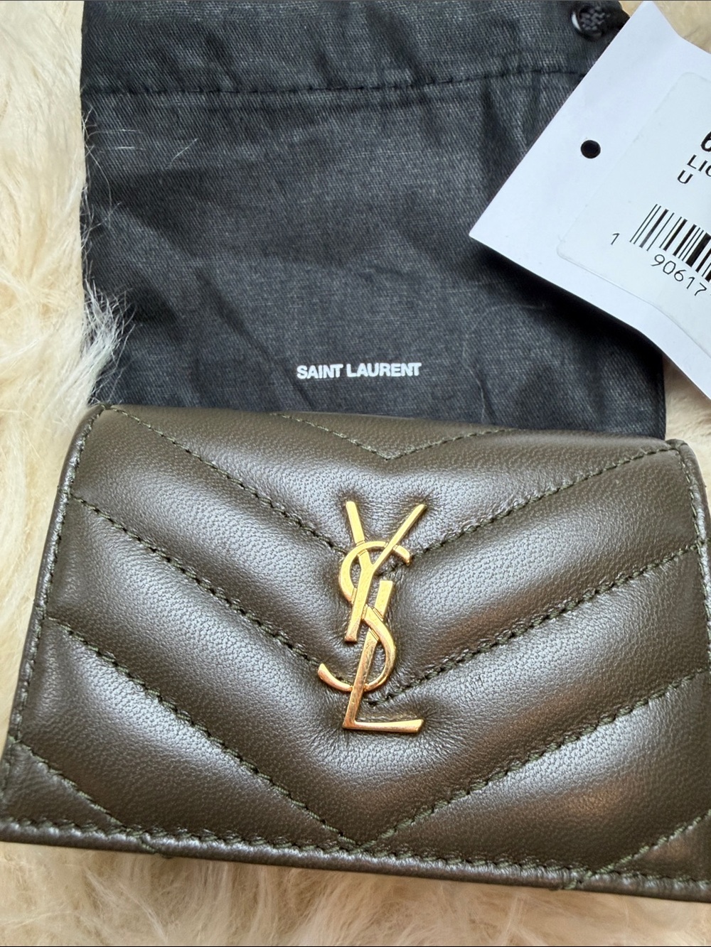 Saint Laurent Tiny Matelasse Origami Trifold Wallet in Light Musk - Picture 2 of 16